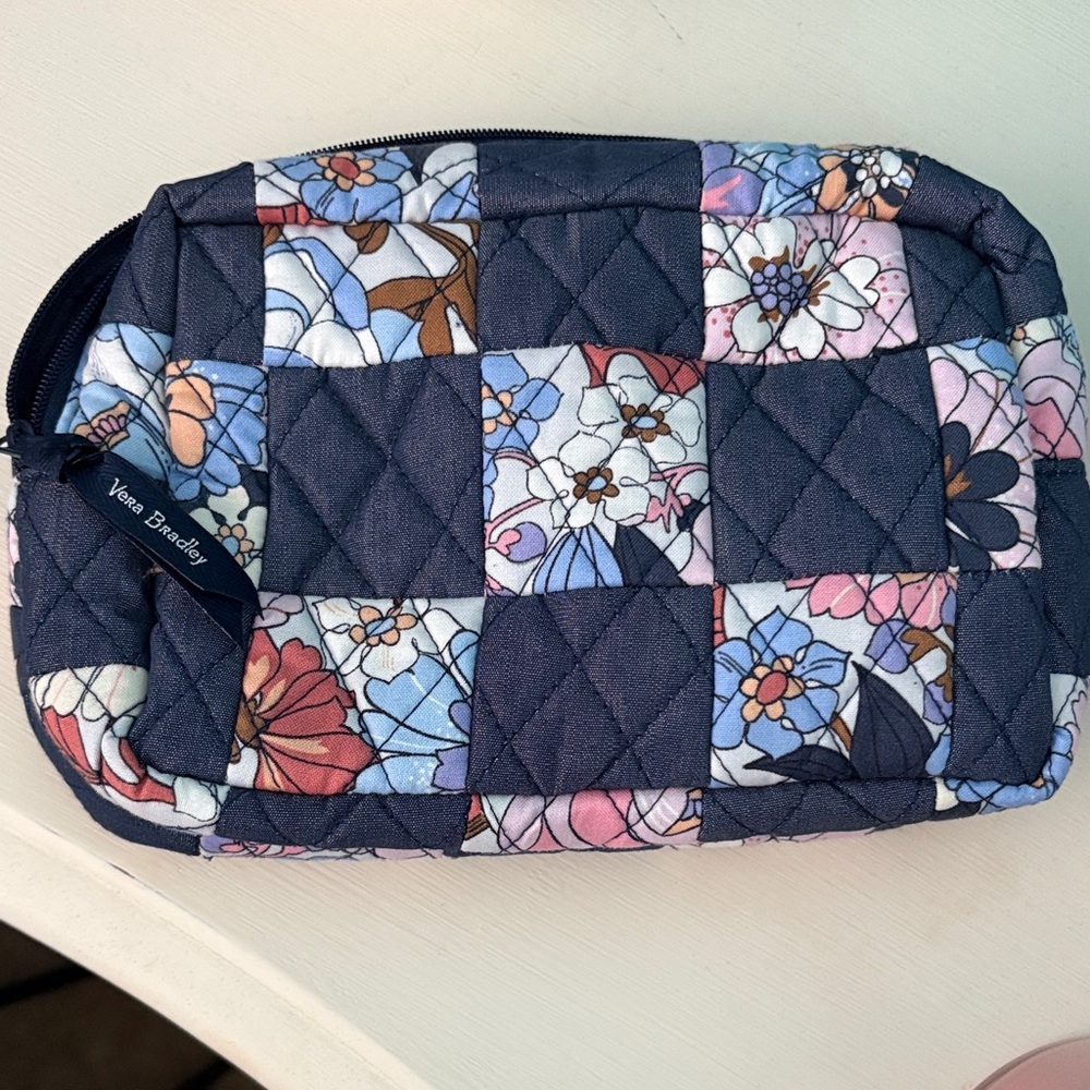 Vera Bradley Blue and Pink Quilted Cosmetic Bag